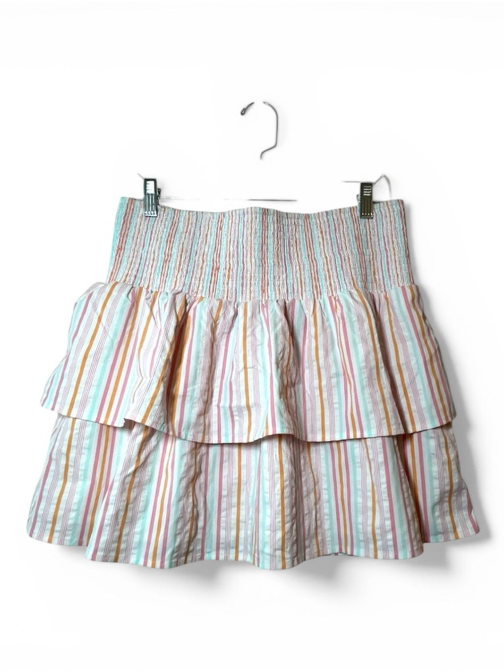Vineyard Vines Pastel Multi-Stripe Tiered Harbor Smocked Mini Skirt Size Large - Picture 1 of 10